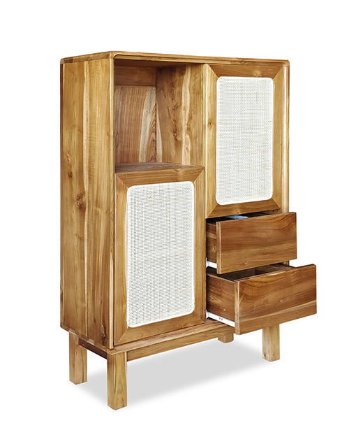 Adrienna Teak Display Cabinet Rattan