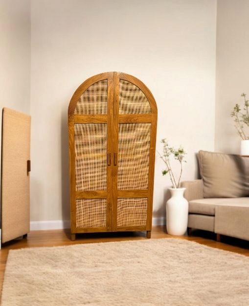 Abaigeal Teak Arched Cabinet Rattan