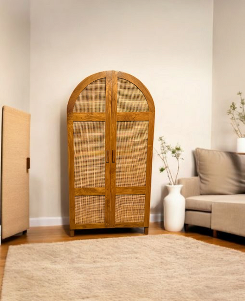 Abaigeal Teak Arched Cabinet Rattan